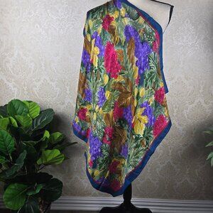 Honey 100% Silk Colorful Floral and Fruit Square Scarf Gifts